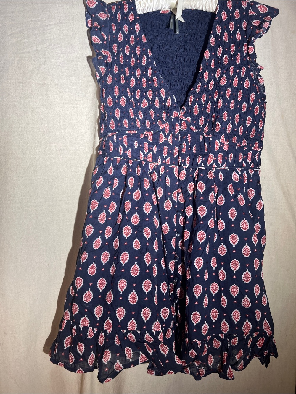 NWOT L Anthropologie Navy Blue & Red Indian Print Sleeveless Sundress w/pockets! - Picture 7 of 8